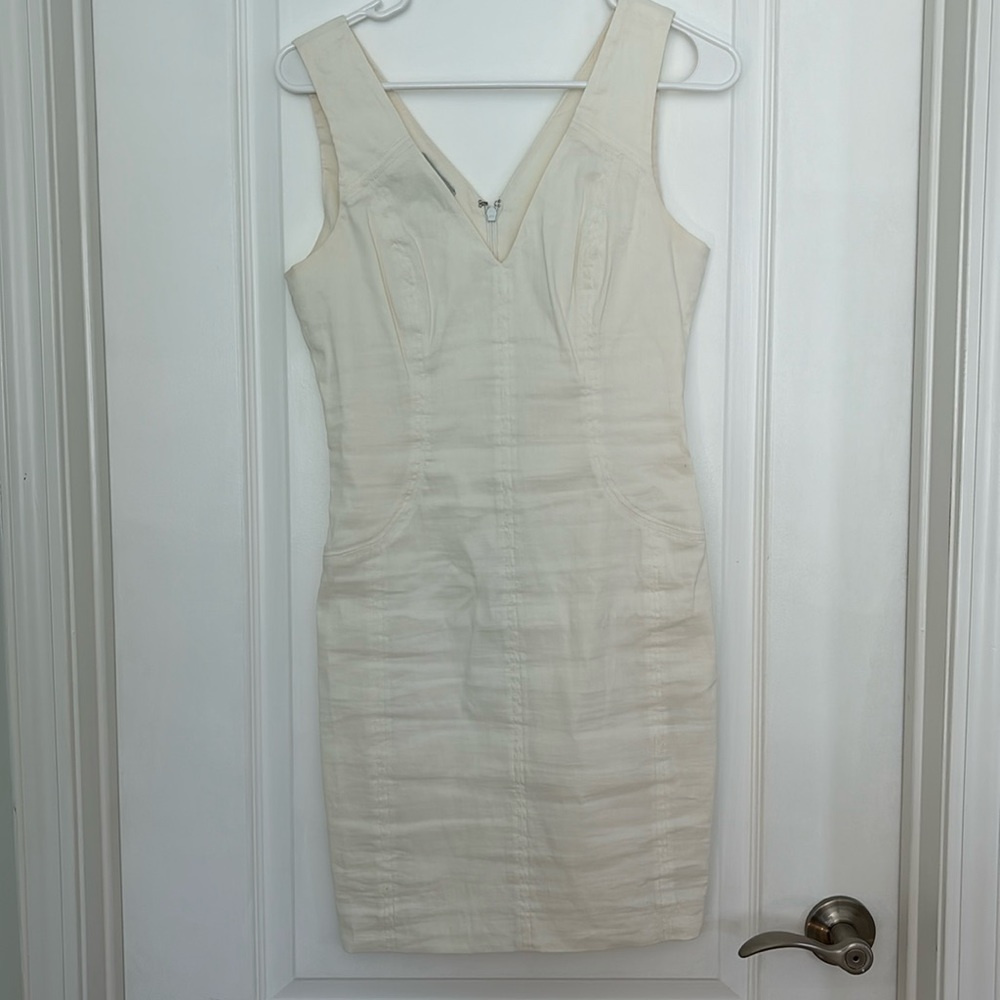 Bebe size 6 white fitted dress